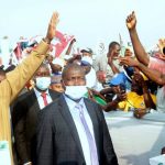 Former Vice President of Nigeria, Atiku Abubakar acknowledging cheers of his supporters at the Convention of the Peoples Democratic Party at the Eagles Square, Abuja on Saturday, 30.10.2021.