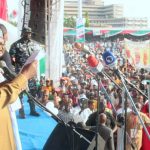 Former Vice President of Nigeria, Atiku Abubakar addressing delegates and party faithful at the Convention of the Peoples Democratic Party at the Eagles Square, Abuja on Saturday, 30.10.2021.
