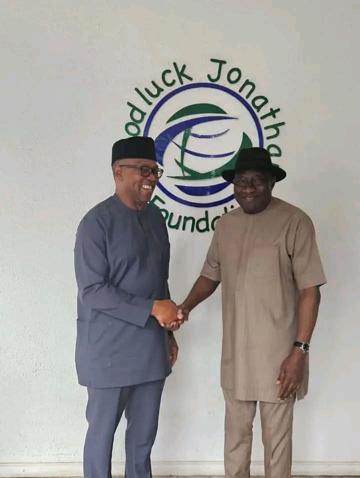 Peter Obi in a handshake with Goodluck Jonathan