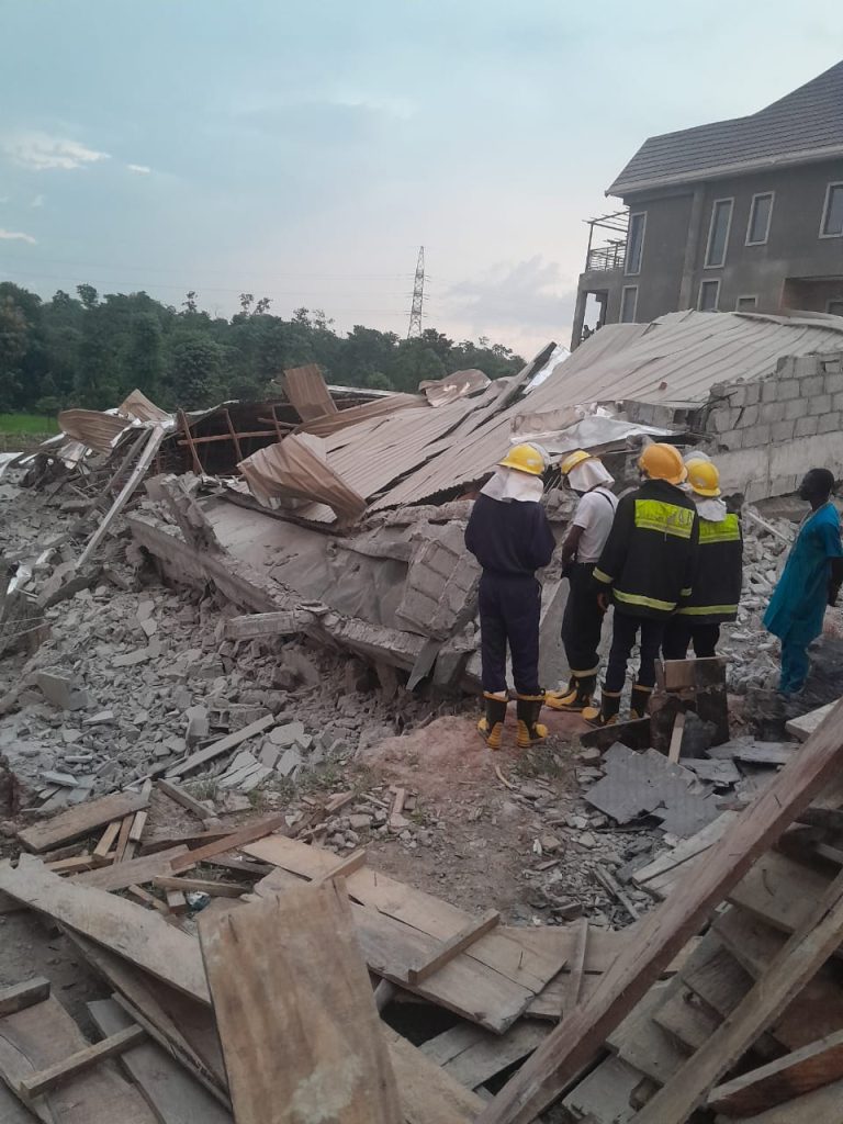 LANDLORD. ENGINEER ON THE RUN AS FOUR STORY BUILDING COLLAPSED IN ABUJA. Scene of the collapsed building in Prince And Princess Estate Abuja